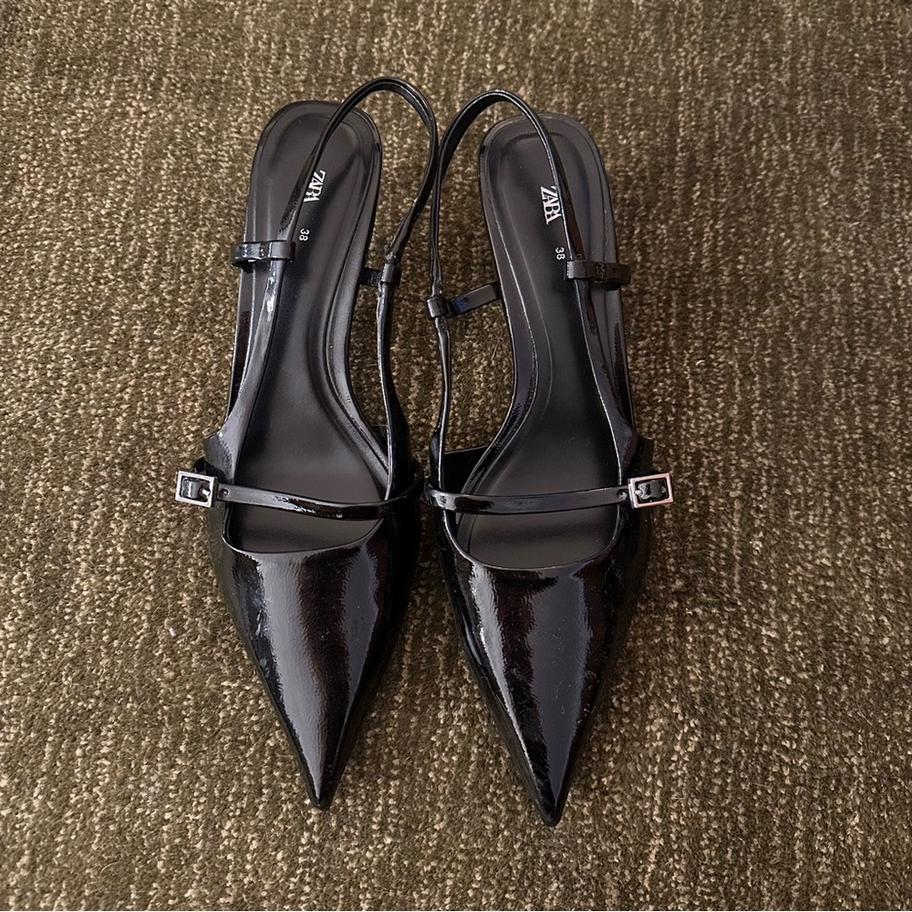 Zara Black Patent Leather Heels